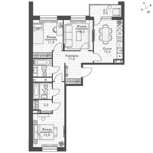 Квартира 3-комн. квартира, 74.3 м² ЖК «ФоРест» Фото 1 Квартира 3-комн. квартира, 74.3 м² ЖК «ФоРест» Фото 1