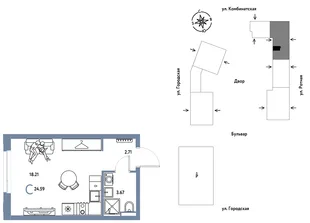 Планировка Студия, 24.59 м² ЖК «Уральский сад»