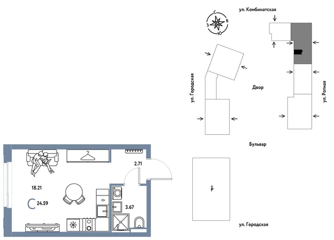 Планировка Студия, 24.59 м² ЖК «Уральский сад» Планировка Студия, 24.59 м² ЖК «Уральский сад»
