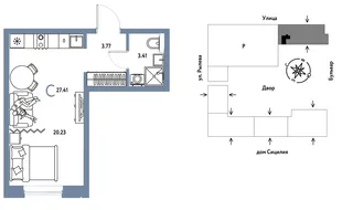 Планировка Студия, 27.41 м² ЖК «Остров-сад»