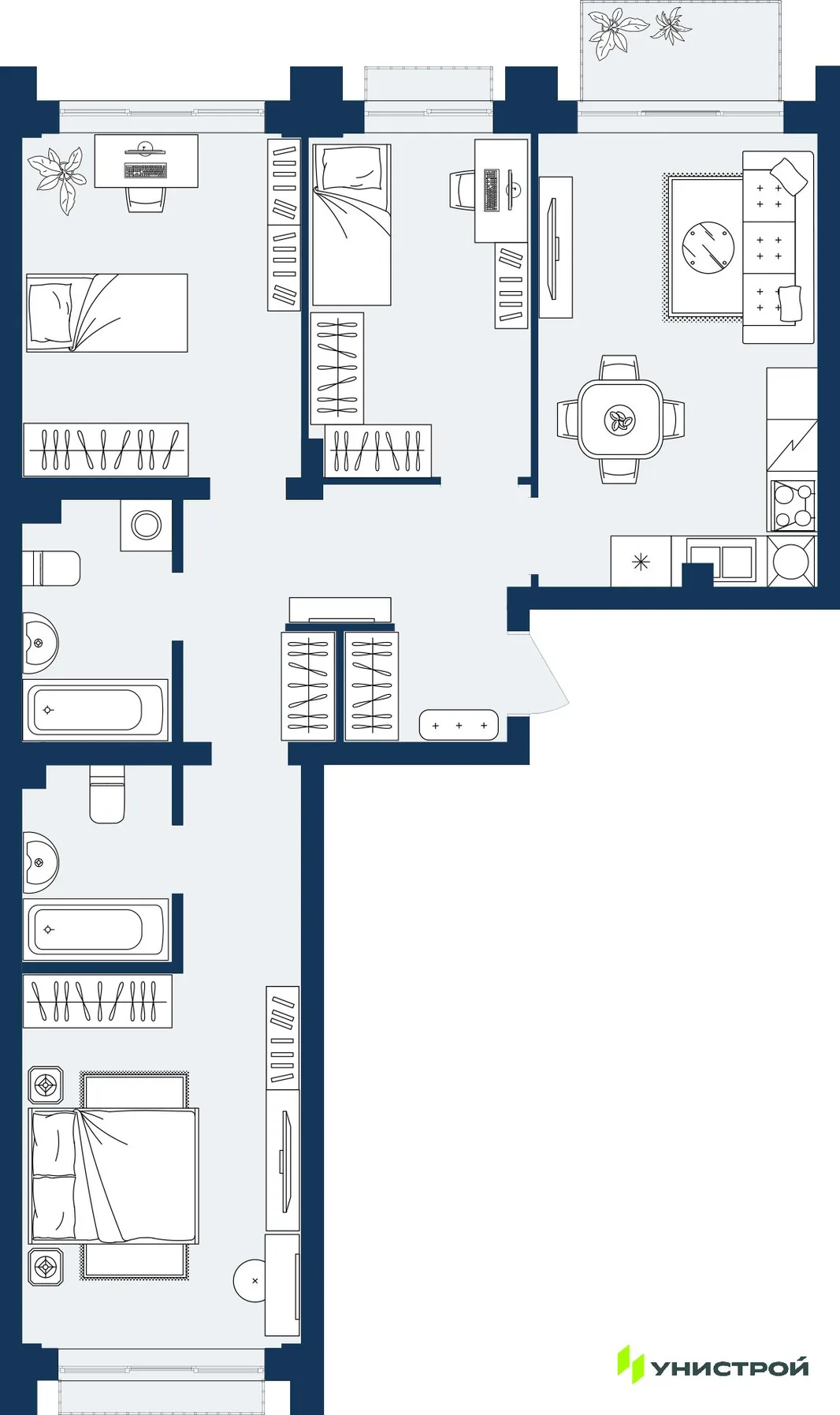 Планировка 3-комн. квартира, 78.79 м² ЖК «ГРАНД БЕРЕГ»