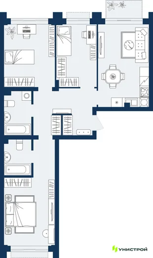 Планировка 3-комн. квартира, 78.79 м² ЖК «ГРАНД БЕРЕГ»