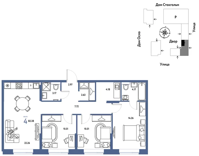Планировка 4-комн. квартира, 82.38 м² ЖК «Европейский берег 2.0» Планировка 4-комн. квартира, 82.38 м² ЖК «Европейский берег 2.0»