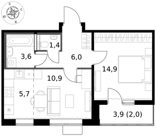 Квартира 2-комн. квартира, 44.5 м² ЖК «1-й Южный» Фото 1 Квартира 2-комн. квартира, 44.5 м² ЖК «1-й Южный» Фото 1
