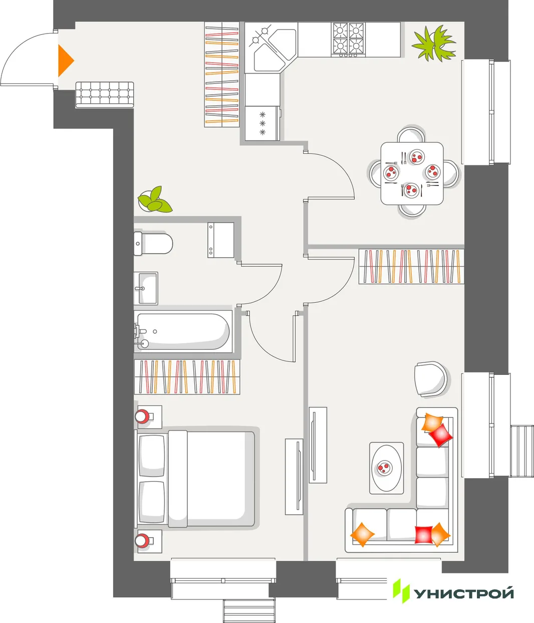 Планировка 2-комн. квартира, 52.02 м² ЖК «Атмосфера»