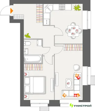 Планировка 2-комн. квартира, 52.02 м² ЖК «Атмосфера»