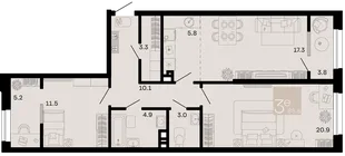 Планировка 3-комн. квартира, 85.8 м² ЖК «Хозяин морей»