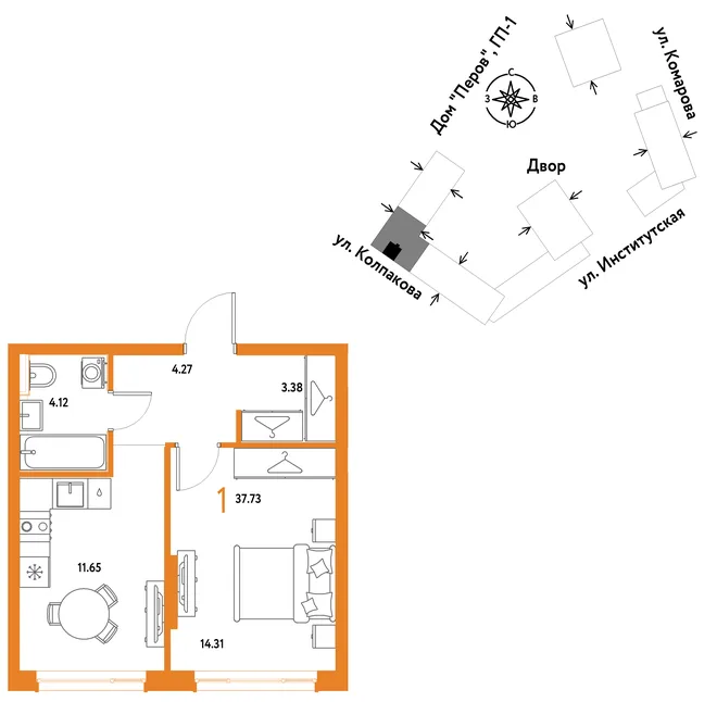 Планировка 1-комн. квартира, 37.73 м² ЖК «Страна.Парковая» Планировка 1-комн. квартира, 37.73 м² ЖК «Страна.Парковая»
