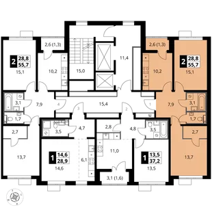 Квартира 2-комн. квартира, 55.7 м² ЖК «1-й Южный» Фото 2 Квартира 2-комн. квартира, 55.7 м² ЖК «1-й Южный» Фото 2