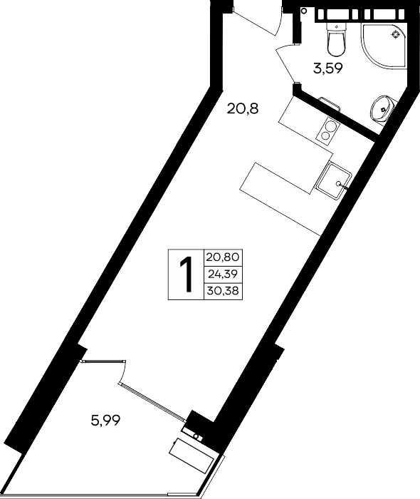 Планировка 1-комн. квартира, 30.38 м² Апарт-комплекс «Песок и море» Планировка 1-комн. квартира, 30.38 м² Апарт-комплекс «Песок и море»