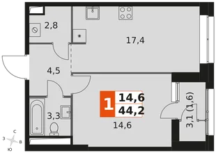 Квартира 1-комн. квартира, 44.2 м² ЖК «Sky Garden» Фото 2 Квартира 1-комн. квартира, 44.2 м² ЖК «Sky Garden» Фото 2