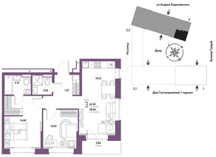 Планировка 3-комн. квартира, 62.5 м² ЖК «Микрорайон Домашний»