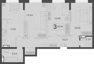 Планировка 3-комн. квартира, 80.05 м² ЖК «Светский лес»