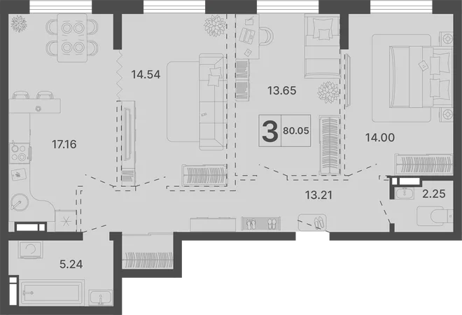 Планировка 3-комн. квартира, 80.05 м² ЖК «Светский лес» Планировка 3-комн. квартира, 80.05 м² ЖК «Светский лес»