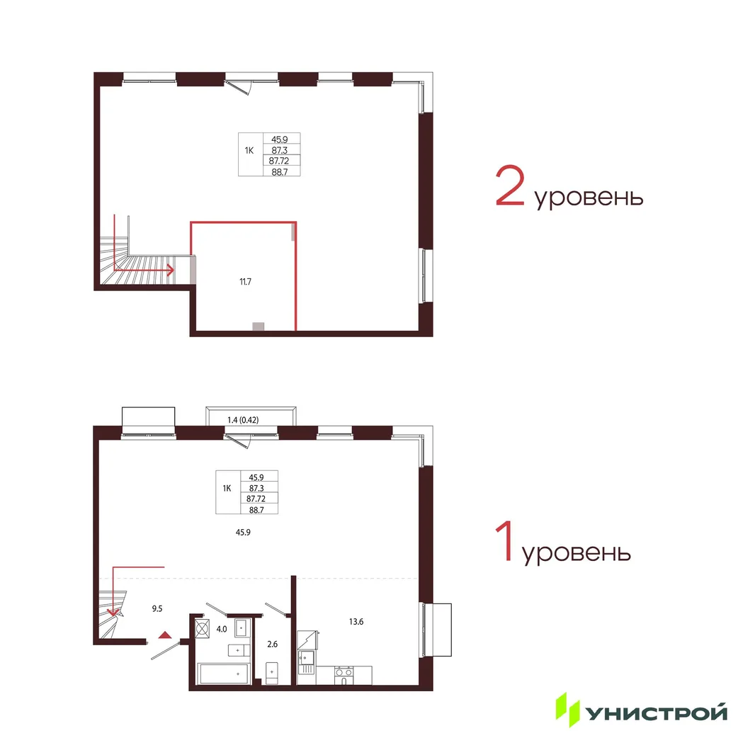 Планировка 1-комн. квартира, 87.72 м² ЖК «Лисино»