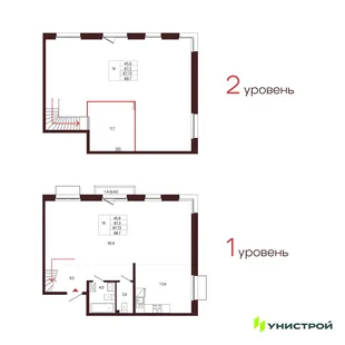 Планировка 1-комн. квартира, 87.72 м² ЖК «Лисино»