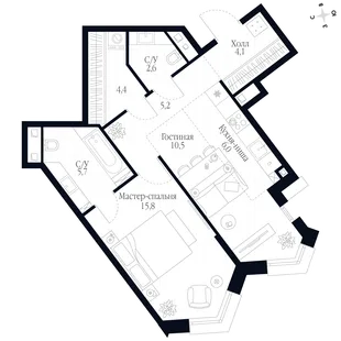 Квартира 2-комн. квартира, 54.3 м² ЖК «Фордевинд» Фото 1 Квартира 2-комн. квартира, 54.3 м² ЖК «Фордевинд» Фото 1