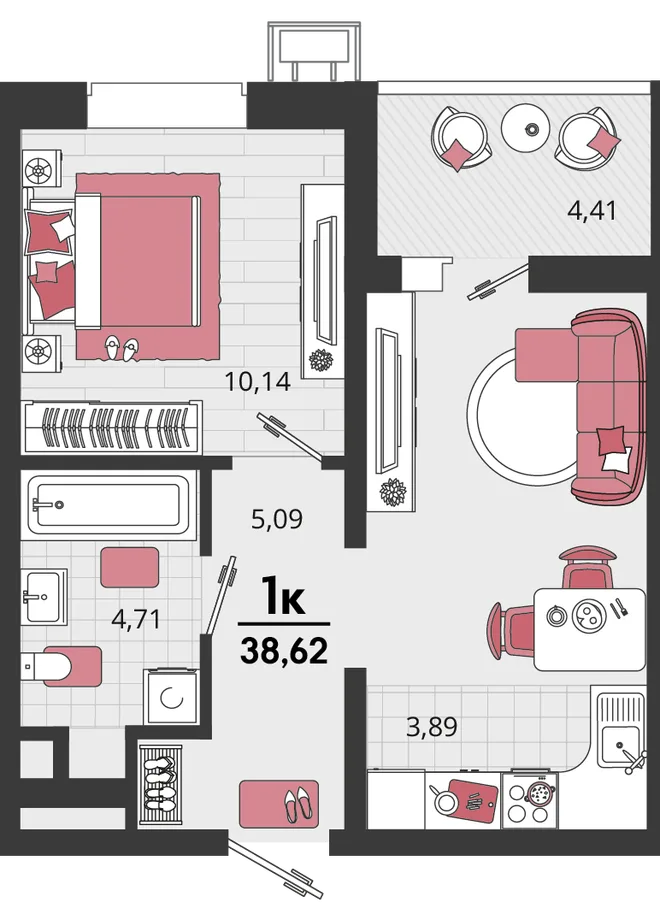 Планировка 2-комн. квартира, 38.62 м² ЖК «Родные просторы» Планировка 2-комн. квартира, 38.62 м² ЖК «Родные просторы»