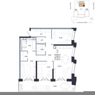 Планировка 3-комн. квартира, 115.83 м² ЖК «Репаблик»