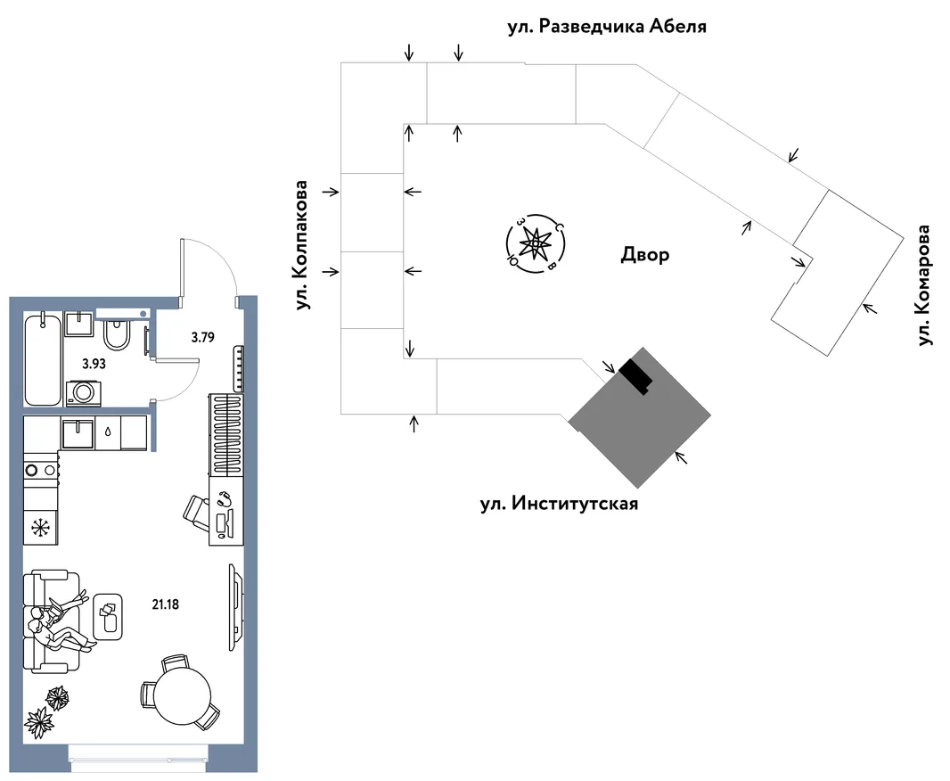 Планировка Студия, 28.9 м² ЖК «Страна.Парковая»