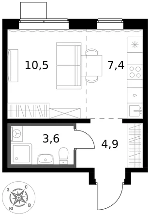 Квартира Студия, 26.4 м² ЖК «1-й Южный» Фото 1 Квартира Студия, 26.4 м² ЖК «1-й Южный» Фото 1