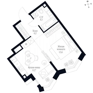 Квартира Студия, 34.6 м² ЖК «Фордевинд» Фото 1 Квартира Студия, 34.6 м² ЖК «Фордевинд» Фото 1
