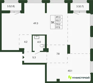 Планировка 1-комн. квартира, 114.2 м² ЖК «Парковый квартал 2.0»