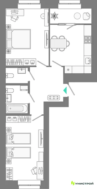 Планировка 2-комн. квартира, 58.07 м² ЖК «Лето»