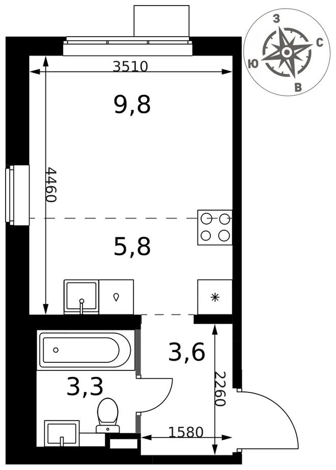 Планировка Студия, 22.5 м² ЖК «1-й Химкинский»