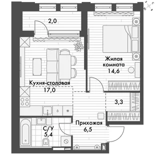 Квартира 1-комн. квартира, 49.2 м² ЖК «Философия» Фото 1 Квартира 1-комн. квартира, 49.2 м² ЖК «Философия» Фото 1