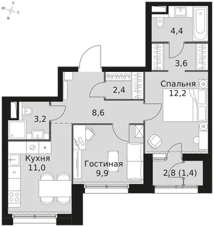 Квартира 2-комн. квартира, 56.7 м² ЖК «Sky Garden» Фото 1 Квартира 2-комн. квартира, 56.7 м² ЖК «Sky Garden» Фото 1