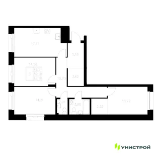 Планировка 3-комн. квартира, 89.1 м² ЖК «Statum»