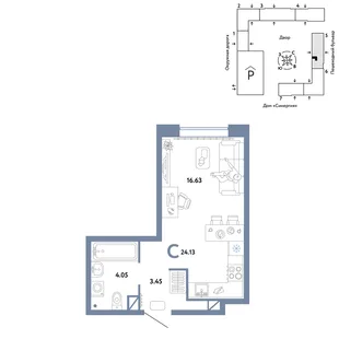 Планировка Студия, 24.13 м² ЖК «Юнион»