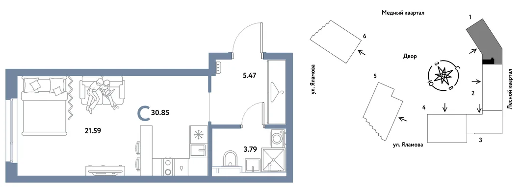 Планировка Студия, 30.85 м² ЖК «Сибирский сад»