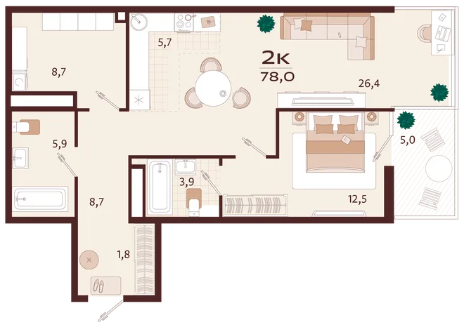Планировка 2-комн. квартира, 78 м² ЖК «Роялта» Планировка 2-комн. квартира, 78 м² ЖК «Роялта»