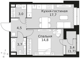 Квартира 1-комн. квартира, 45.4 м² ЖК «Sky Garden» Фото 1 Квартира 1-комн. квартира, 45.4 м² ЖК «Sky Garden» Фото 1