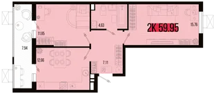 Планировка 2-комн. квартира, 55.98 м² ЖК «Цветной бульвар»