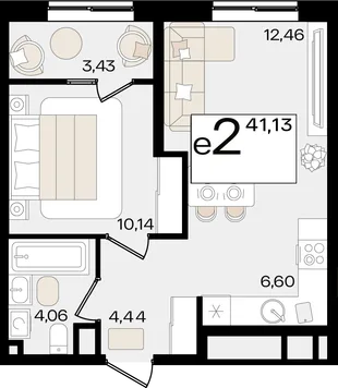 Планировка 2-комн. квартира, 41.13 м² ЖК «Патрики»