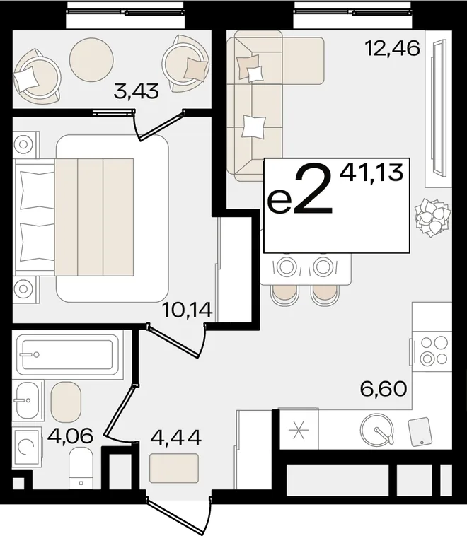 Планировка 2-комн. квартира, 41.13 м² ЖК «Патрики» Планировка 2-комн. квартира, 41.13 м² ЖК «Патрики»