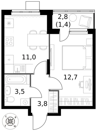 Квартира 1-комн. квартира, 32.4 м² ЖК «1-й Донской» Фото 1 Квартира 1-комн. квартира, 32.4 м² ЖК «1-й Донской» Фото 1