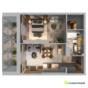 Планировка 1-комн. квартира, 43.86 м² ЖК «Лисино»