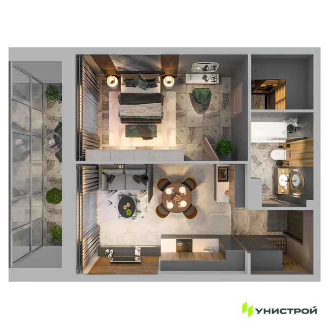 Планировка 1-комн. квартира, 43.86 м² ЖК «Лисино»