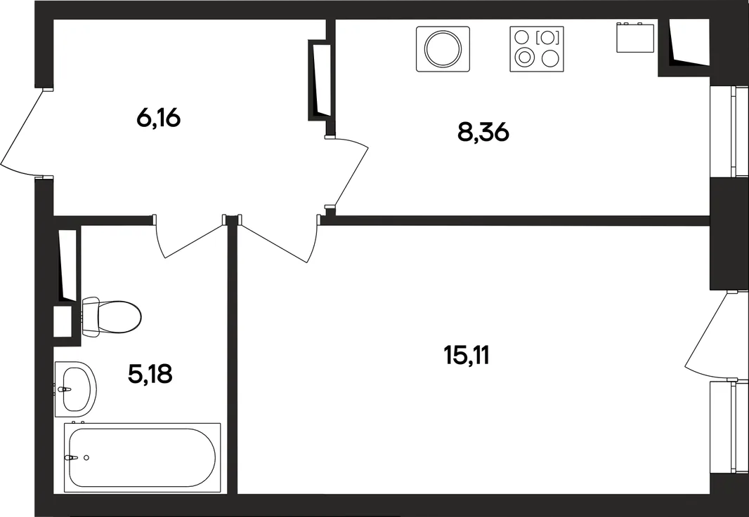Планировка 1-комн. квартира, 35 м² ЖК «Кубики»