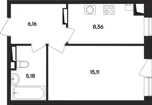 Планировка 1-комн. квартира, 35 м² ЖК «Кубики»