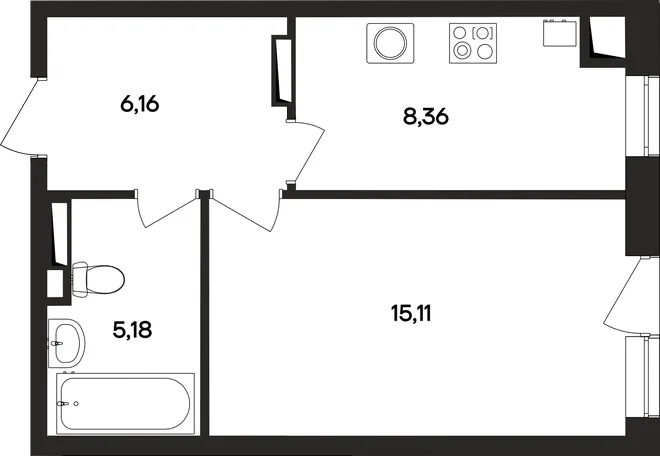 Планировка 1-комн. квартира, 35 м² ЖК «Кубики»