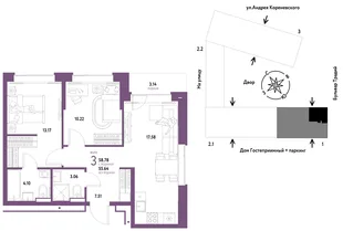 Планировка 3-комн. квартира, 58.78 м² ЖК «Микрорайон Домашний»