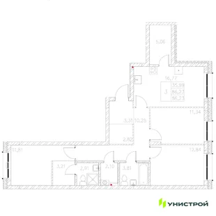 Планировка 3-комн. квартира, 86.23 м² ЖК «Statum»