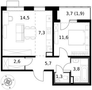 Квартира 2-комн. квартира, 48.7 м² ЖК «1-й Южный» Фото 1 Квартира 2-комн. квартира, 48.7 м² ЖК «1-й Южный» Фото 1