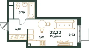Планировка Студия, 22.32 м² ЖК «Южный квартал»