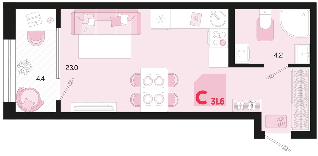 Планировка Студия, 31.6 м² ЖК «Первое место»